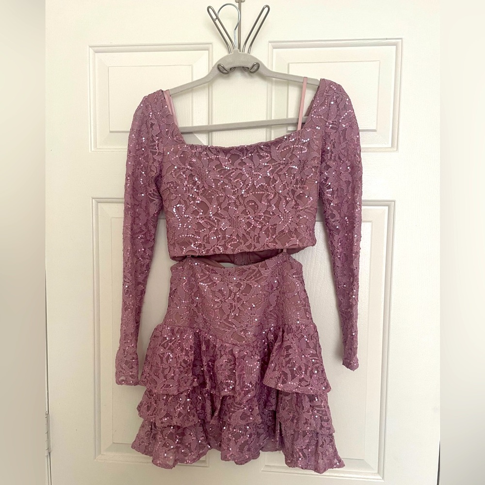 Sequin lace two piece homecoming dress